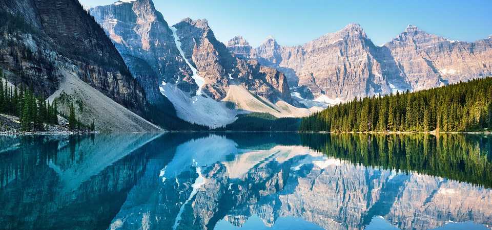 Moraine Lake mirrors the mountains